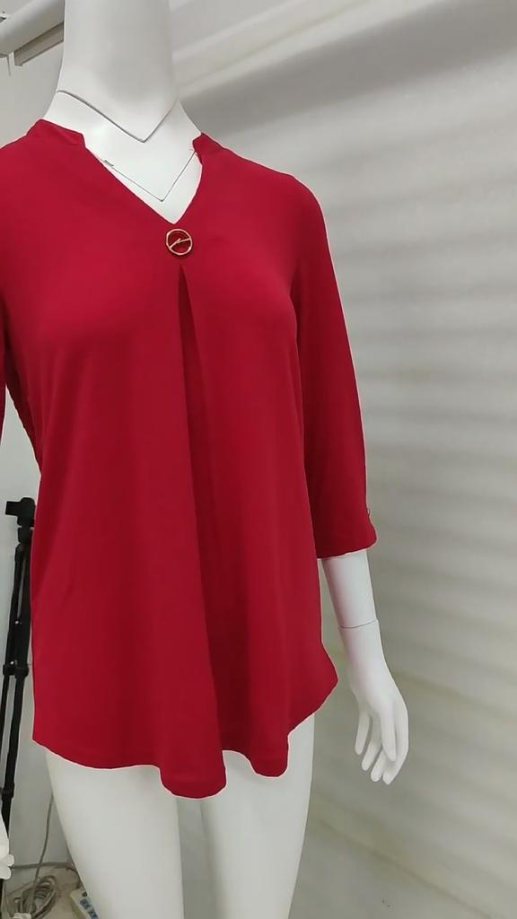 Dámské letní tričko s krátkým rukávem ve větší velikosti, jednobarevné, s knoflíkem, elegantní ležérní tričko
