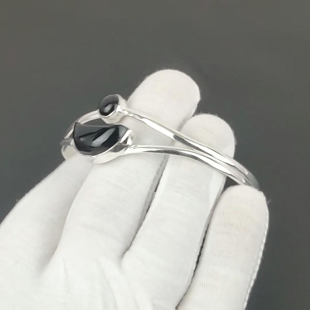 Natural Black Onyx Gemstone Handmade Cuff Bangle 925 Sterling Silver Cuff Bangle, Black Onyx Bracelet For Wife , Unisex Bangle, Wadding Gift