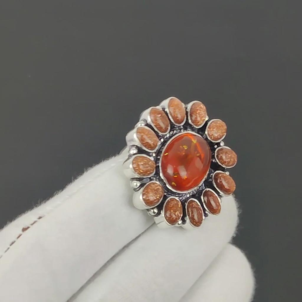 Amazing Ambar, Sunstone Gemstone Ring, 925 Sterling Silver Ring, Gift For Her, Oval Stone ,Elegant Handmade Ring, Ambar Flower Silver Ring Gift