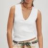 Modern V Neck Sleeveless Top For Women With Ribbed Knit Fabric For Summer Casual Wear
