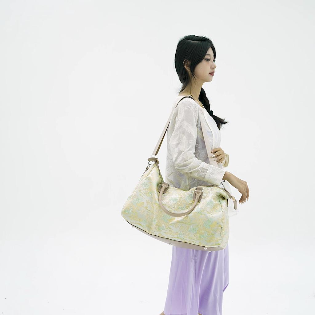 Short Distance Large Capacity Luggage Bag Women's Retro Print Travel Bag with Dry Wet Separation