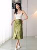 Saias de seda de cetim para mulheres, moda coreana de verão, preta, midi, linha A, saia longa, linda, verde, cintura alta, faldas femininas