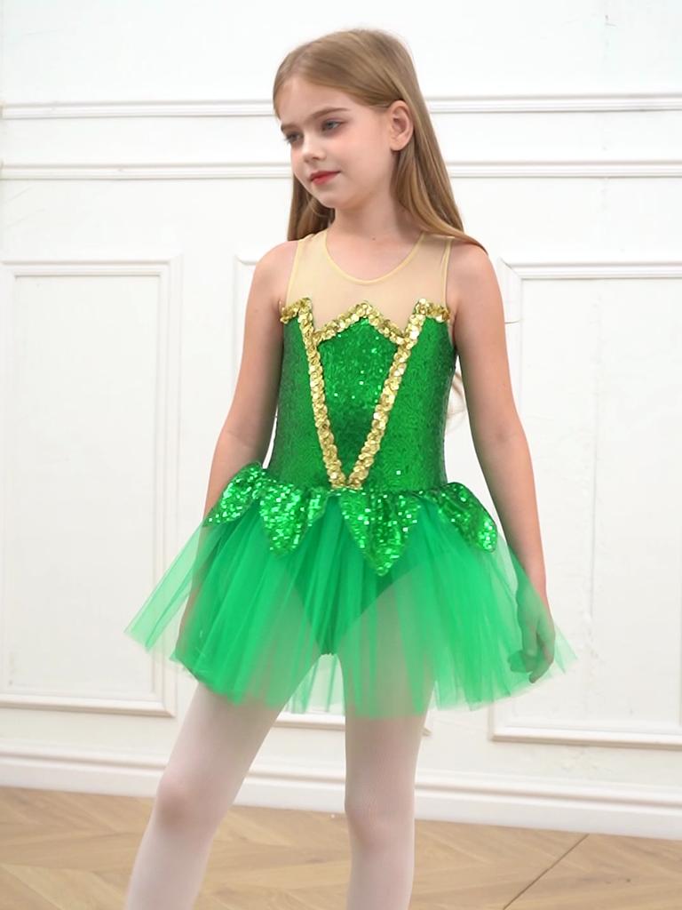Girls Carnival Halloween Christmas Party Elf Cosplay Costume Sleeveless Princess Dress Tutu Tulle Skirt
