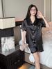 Summer 2 Piece Women Set Short Sleeve Black Tops and Shorts Pajamas Woman Silk Fashion Elegant Luxury Satin Sleepwear Polka Dot Printing Pajama Set