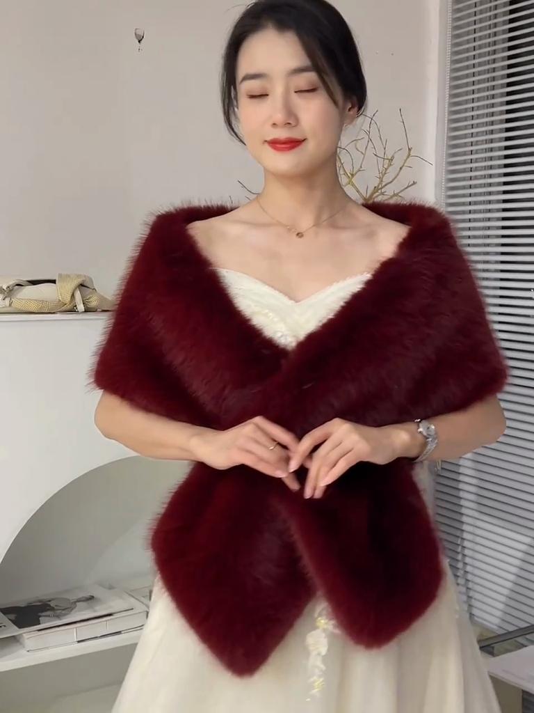 Warm Shawl Stage Evening Dress Bridal Cape Scarf Women's Autumn/winter Popular Faux Fox Fur Wrap