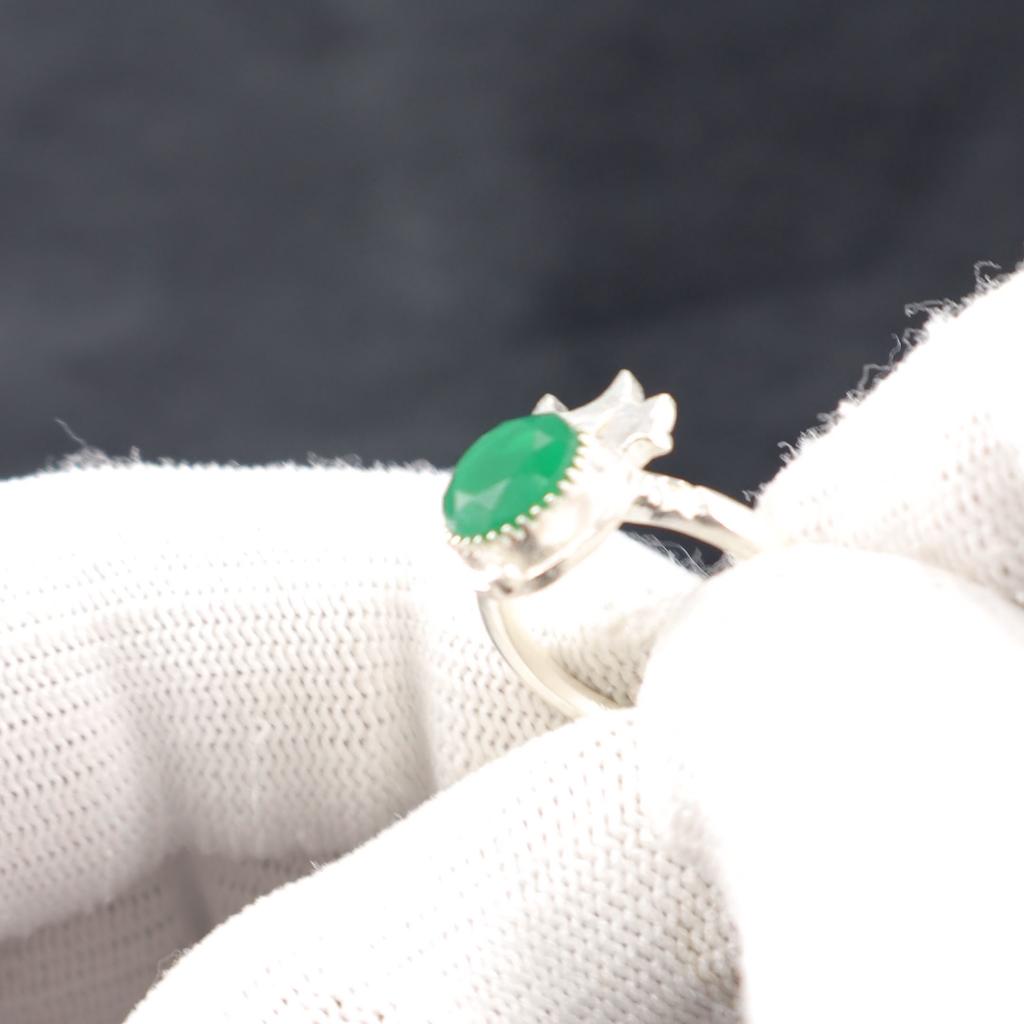 Natural Green Onyx Gemstone 925 Sterling Silver Jewelry Handmade Ring For Women RR-67-14