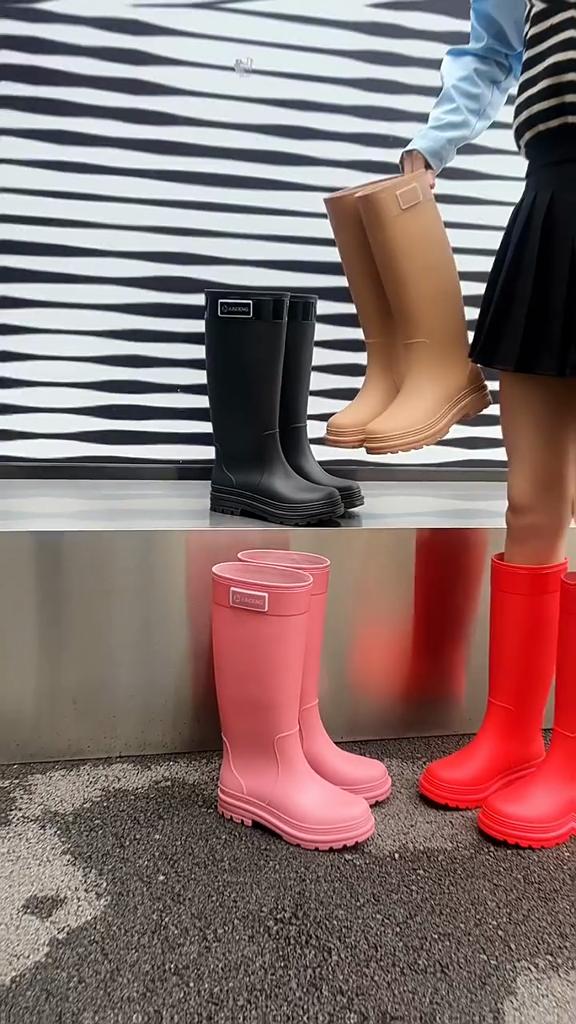Adult Fashion Tall Rain Shoes Women's Water Boots Velvet Waterproof and Non-slip Outer Snow Boots