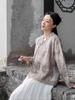 Johnature Women Vintage Shirts Tops Spring Chinese Style Long Sleeve Button Loose Shirts