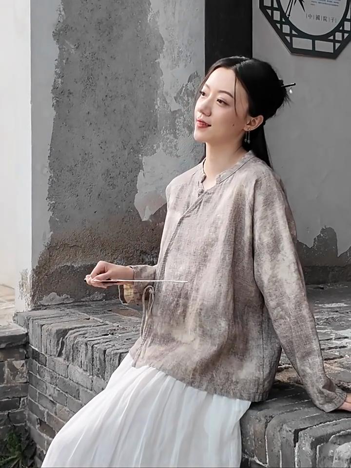 Johnature Women Vintage Shirts Tops Spring Chinese Style Long Sleeve Button Loose Shirts