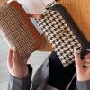 New Houndstooth Embroidery Clutch Bag Genuine Leather Women Clutches Brand Design Bee Cowhide Long Wallet Female Phone Purse