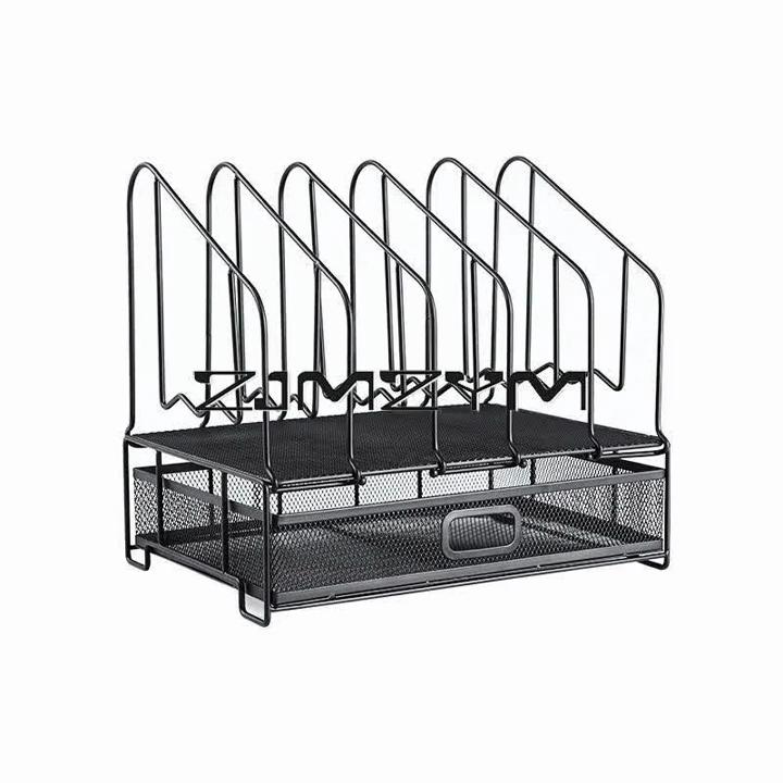 Desk Paper Organizer,2 Tier Letter Trays with 5 Vertical File Holder,Black Mesh Desktop Organizer for Classroom,Home or Office