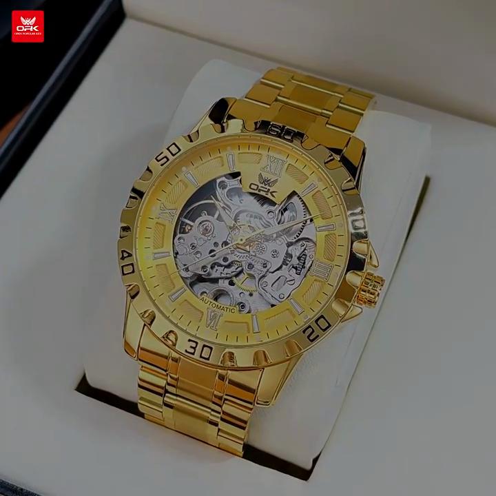Men's Automatic Mechanical Watch, 44mm Skeleton Hollow Dial Luminous Hands 30M Waterproof Stainless Steel Business Wrist Watch