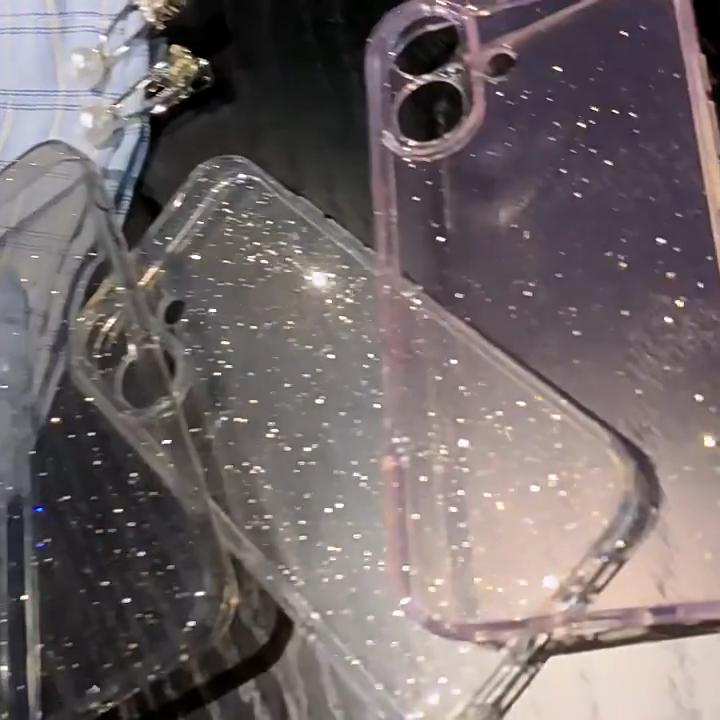 Custodia morbida e trasparente con glitter per iPhone 11 12 13 14 15 16 Pro Max Plus, custodia antiurto in silicone trasparente