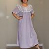 Large Size Women's Solid Color Lace Nightgown Cotton Short-Sleeved Pajamas Women's Spring and Summer Home Wear Outer Wear