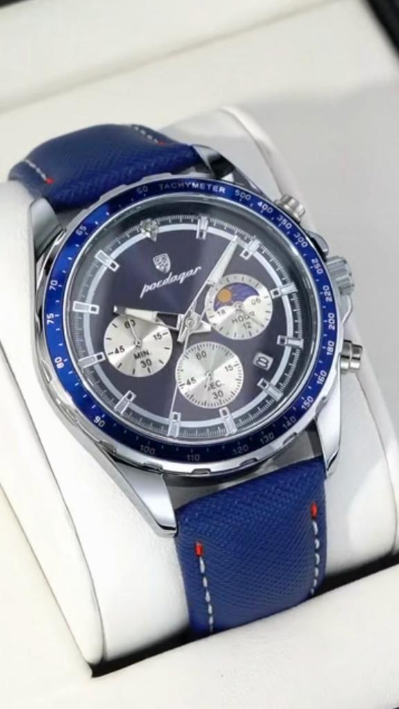 POEDAGAR Fashion Men's Watches High Quality Luminous Waterproof Male Wristwatch Leather Chronograph Date Sports Quartz Clock