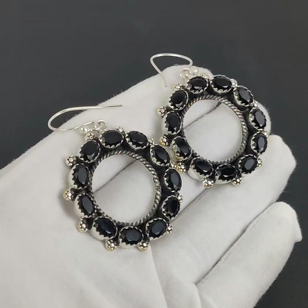 Natural Black Spinel Gemstone Earrings, 925 Sterling Silver Earring, Handmade Boho Silver Jewelry Dangle Earrings, Wadding Gift