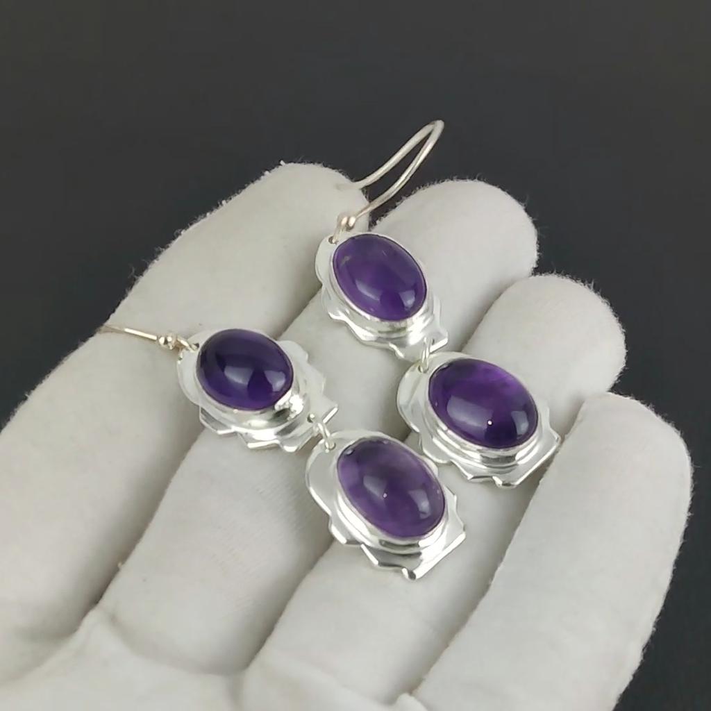 Natural Amethyst Gemstone Hook Earrings 925 Sterling Silver Earring, Handmade Boho Silver Jewelry Dangle Earrings, Party Wear Gifts