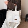 Letter Patch Decor Shopper Bag Stylish Linen Bag For Groceries To School