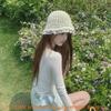 Feminine Lace Trim Mesh Sun Hat With Wide Brim For Summer Outdoor Activities