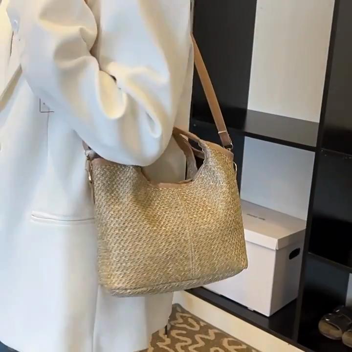 Yogodlns Fashion Summer Straw Handbags Women's Shoulder Bags For Daily Used Casual Travel Crossbody Top-handle Bag