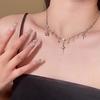 Celestial Star Pendant Necklace with Crystal Accents, Sweet-Edge Collarbone Chain Adjustable Length Gothic Chic Jewelry