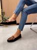 Women's Leopard Print Patchwork Loafers,Black Slip-on Shoes,Metal Chain Detail,Animal Print Fabric Upper,Flat Toe,Slip-on Loafers,