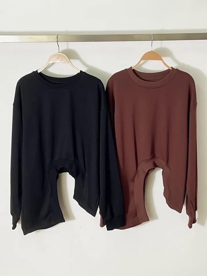 XITAO Solid Color Loose Irregular Casual T-shirt GYX1054