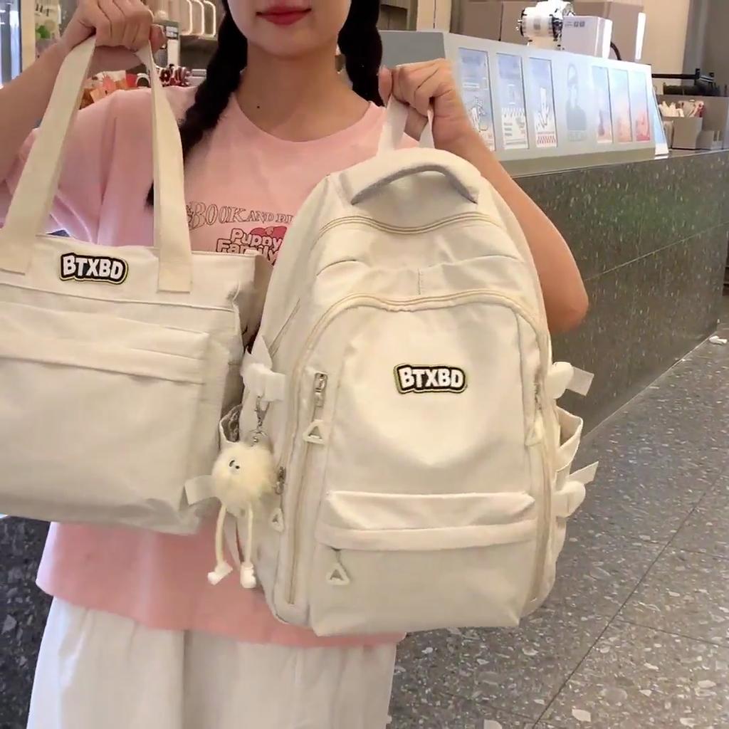 Middle School Students Schoolbag Girls Solid Color Shoulder Hand Bag Women Large Capacity Backpack