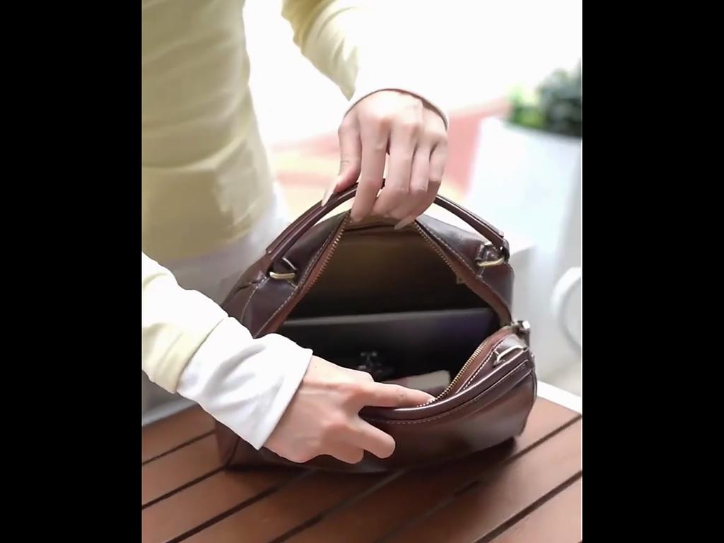 YUYULA Leather Handbag, Women's Crossbody Bag, Shoulder Bag, Coffee Color
