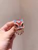 Vibrant Dancing Lion Red Enamel Brooch Pin Chinese Traditional Folk Art Design Accessory Badge for Festivals & Celebrations