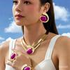 Elegantes 5-teiliges Damenschmuckset im Urlaubsstil - Asymmetrisches Edelstein-Halsketten-, Ohrring-, Armband- und Ring-Set