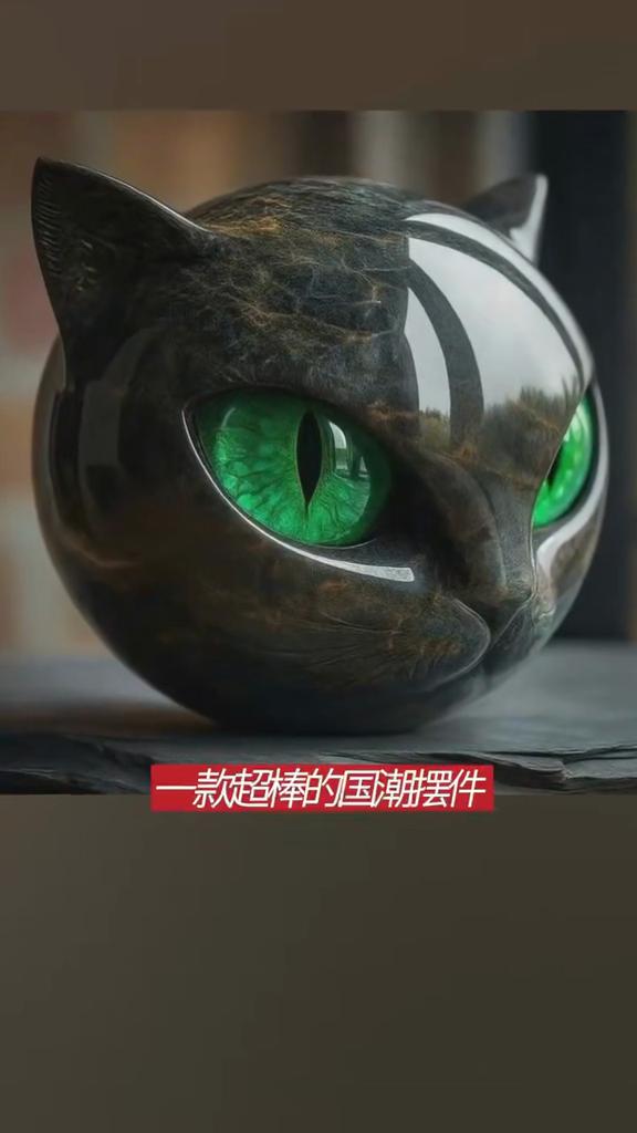 A Luxurious Purple Black Cat Sculpture Made of Stone Resin - an Elegant Volcanic Rock Effect Statue with Finely Sculpted Eyes and Ears.