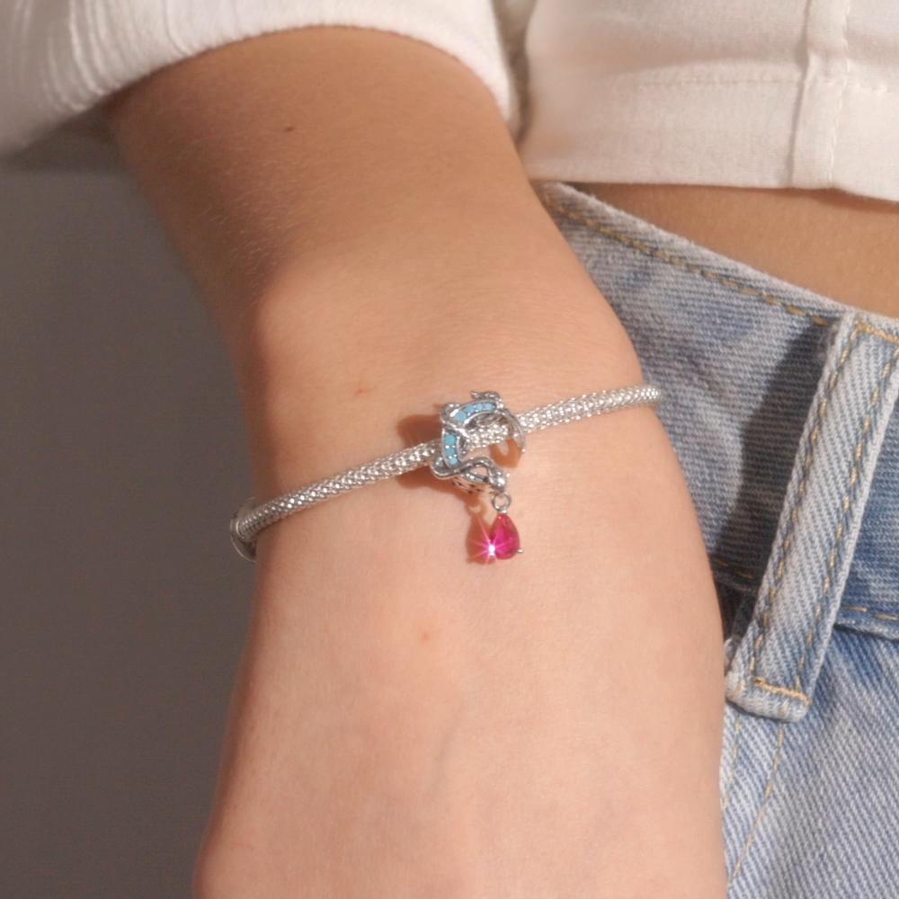 WOSTU 925 Sterling Silver Striped Snake Twines Red Zircon Charms Beads for Women Fit Original DIY Bracelet Necklace Jewelry