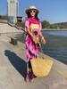 Elegant Summer Casual Dress for Women Vintage Clothes Short Sleeve Loose Long Dress