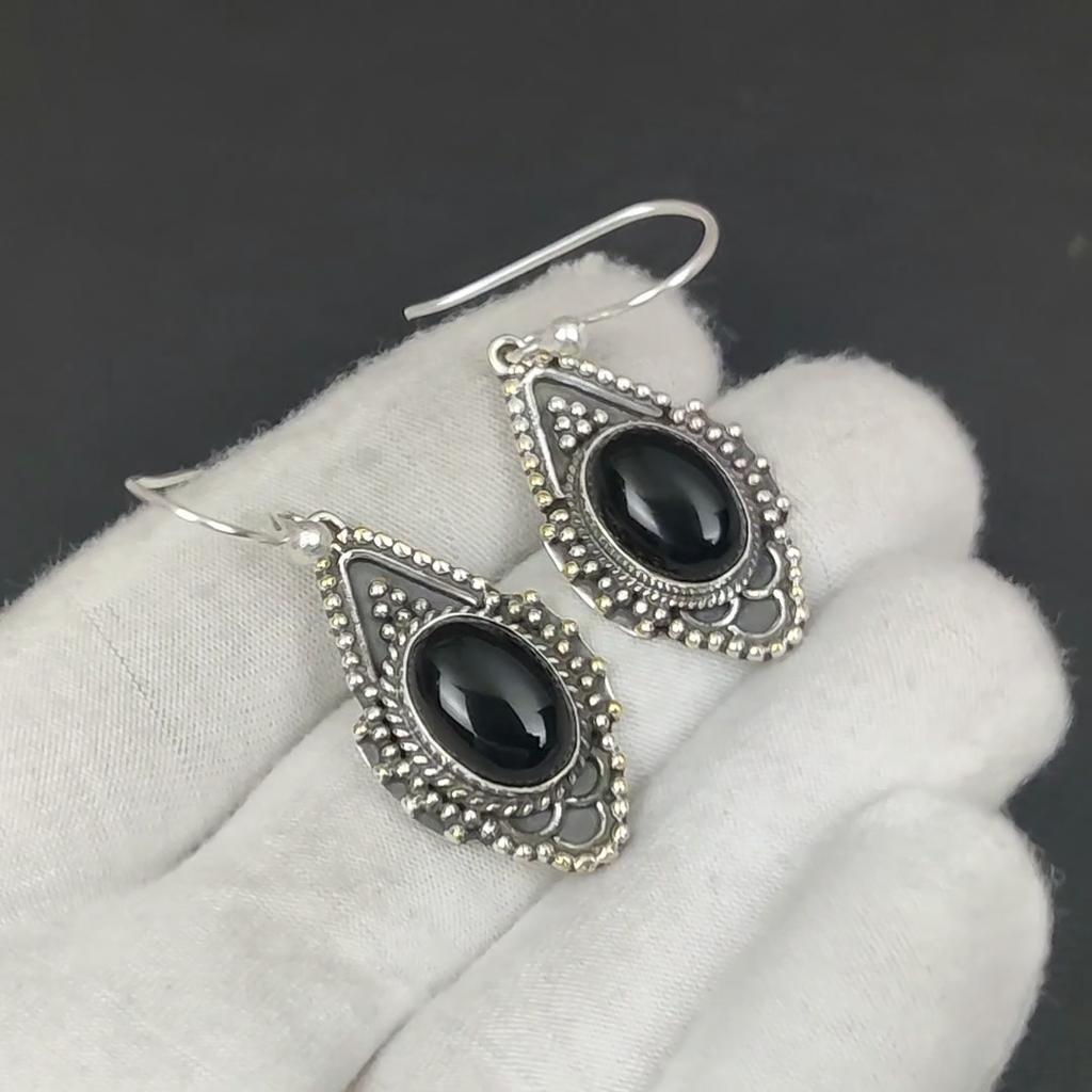Серьги из натурального черного оникса, серьги из стерлингового серебра 925 пробы, серьги-подвески ручной работы в стиле бохо, свадебные подарки