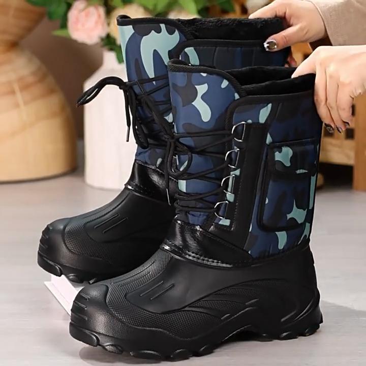 Pánské zimní zateplené nepromokavé sněhule s vysokým svrškem, s fleecovou podšívkou, kotníkové boty, protiskluzové turistické bavlněné boty