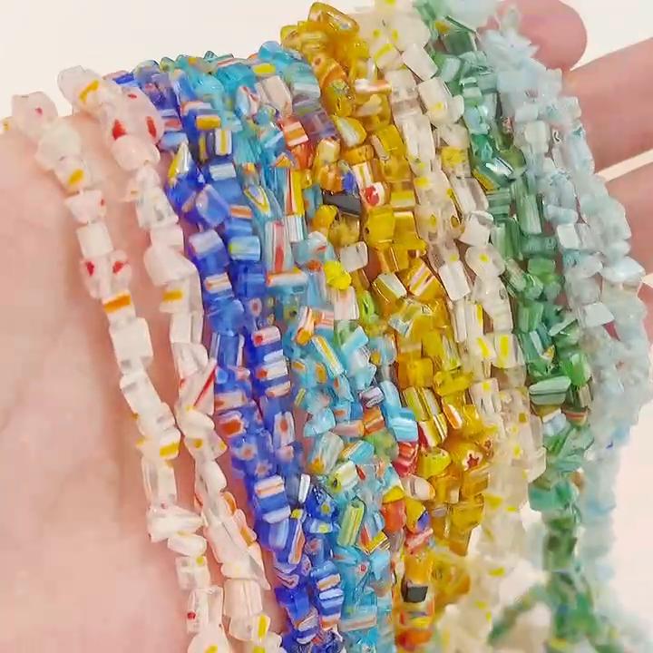 200pcs/Bag 4-9mm Multicolour Flower Beads Glass Lampwork Chip Beads For DIY Necklace Bracelet DIY Jewelry Making 80cm/16