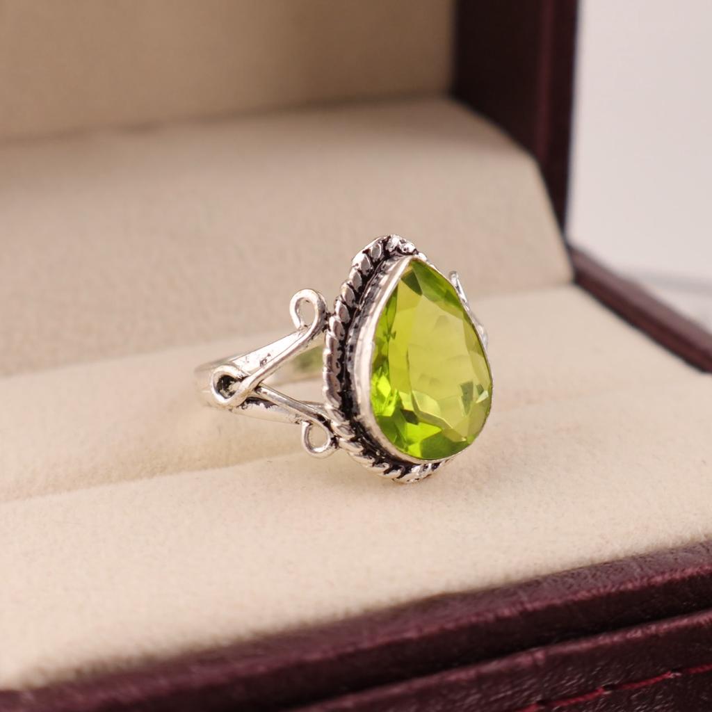 Elegant Peridot Gemstone 925 Sterling Silver Jewelry Handmade Ring Gift For Wife RR-57-9