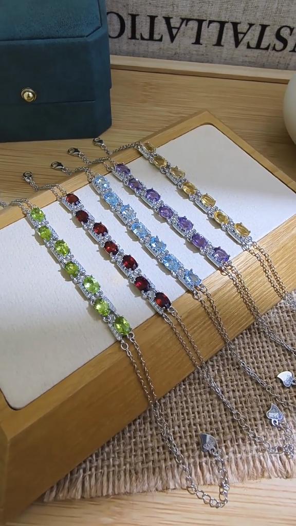 S925 sterling silver natural colored treasure bracelet, amethyst peridot multi-stone micro-inlaid light luxury jewelry gift