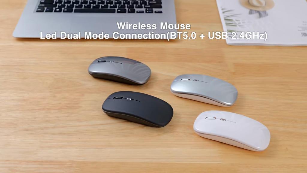 2.4G+Bluetooth Dual Mode Wireless Mouse With USB Receiver Rechargeable RGB Gaming Silent Mouse Ergonomic Optical Mouse For Home Office Laptop Computer