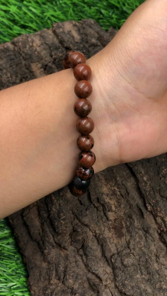 8mm Natürliche Mahagoni Obsidian Edelsteinperlen Unisex Schmuck Handgemacht Persönliches Wachstum Armband 7.5" RBB-62