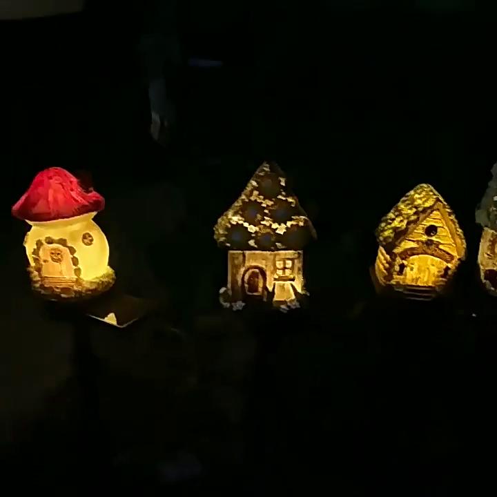 Multi Craft LED Solar Lawn Light Resin Cottage Waterproof Garden Lamp Miniature Fairy House Mushroom Decor for Outdoor Yard Patio Pathway