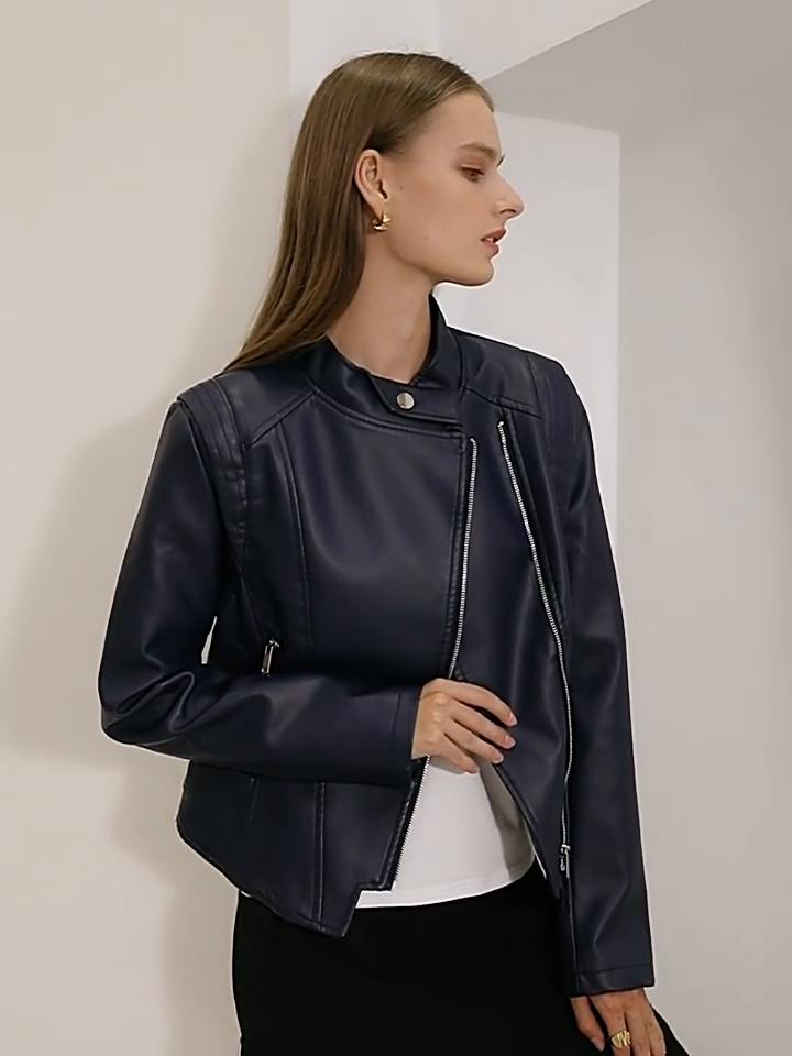 Turn-down krage skinnjakke Kvinner Uformell Tynn PU Løs Motorsykkel Glidelås Jakker Kvinne Streetwear Oversized jakke