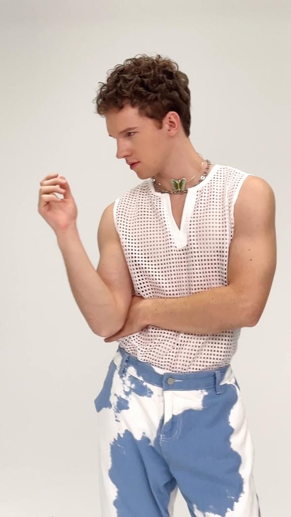 INCERUN Summer Men V Neck Sleeveless Hollow Out Plaid Tank Tops