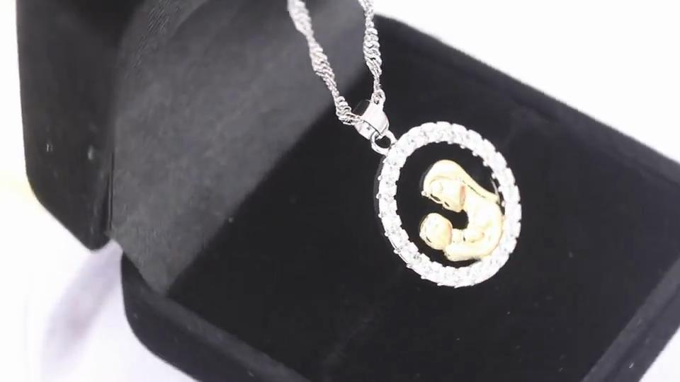 Elegante Gioiello Rotondo in Zirconia Tema Madre e Figlio per Regalo Festa della Mamma in Oro e Argento