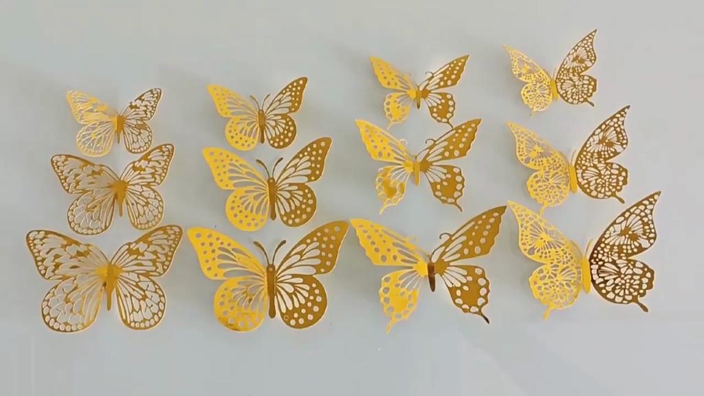 Lot de 12 autocollants muraux 3D amovibles en forme de papillon creux de Noël, décorations de fête d'anniversaire