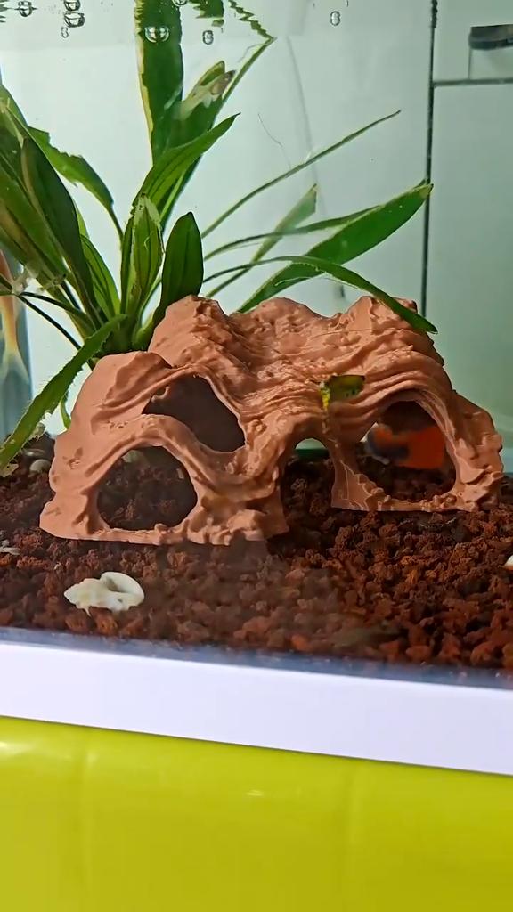 Cichlid Hiding Cave Aquarium Mountain Hideout, Rock Look Tunnel Fish Hide, Shrimp Betta Accessory Shelter for Pleco Tanks Decoration Decorative