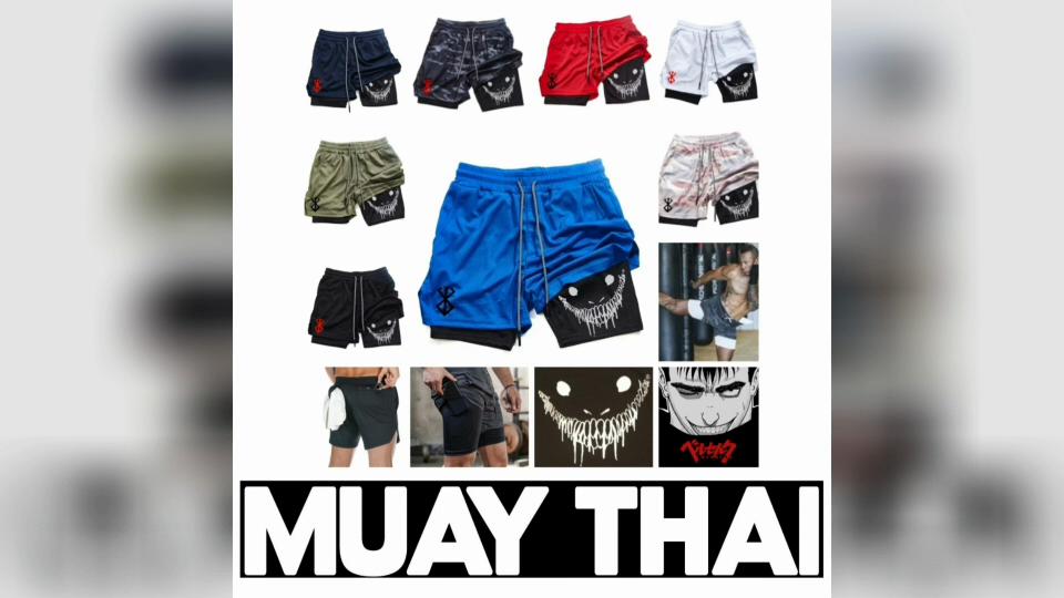 Berserk Muay Thai Kickboksing UFFC MMA Mixed Martial Arts Shorts Anime Menn Kvinner Unisex Dobbelt Lag Hurtigtørkende Pustende Sport Gym Fitness Trening