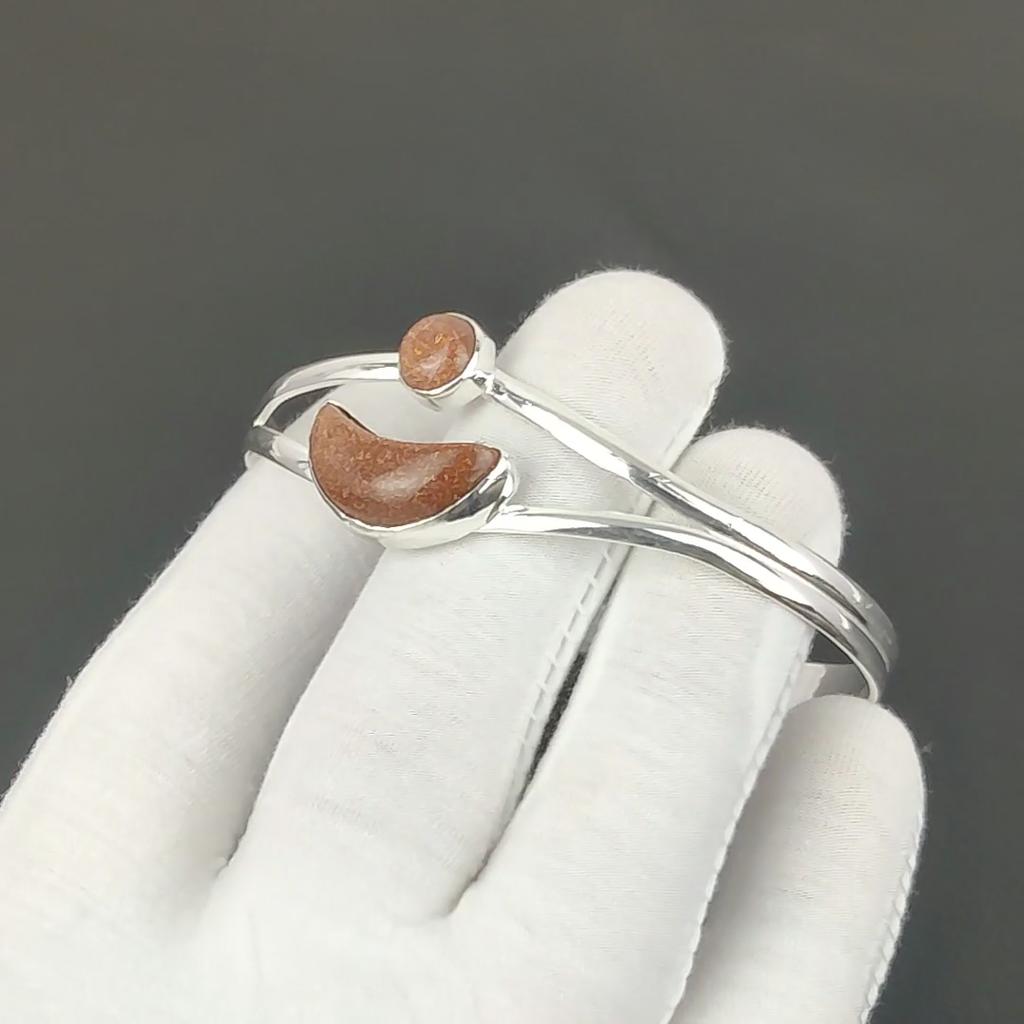 Red Sunstone Gemstone Handmade Cuff Bangle 925 Sterling Silver Cuff Bangle, Red Sunstone Bracelet For Wife, Unisex Bangle, Valentine's Day Gift