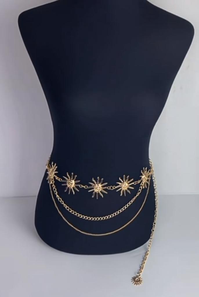 Atmospheric metal waist chain, women's adjustable dress waist, multi-layer premium chain belt.